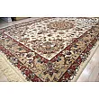 Pair of 6-meter handwoven cream carpets, Tabriz design, Mashhad weave, intricate patterns, elegant decor for living spaces.