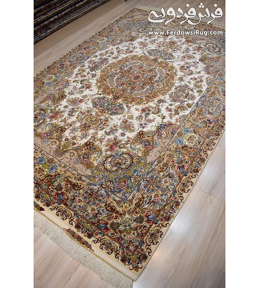 Handmade 6-meter Tabriz rug with intricate Khatibi design, perfect for living rooms or offices, crafted with premium quality materials.