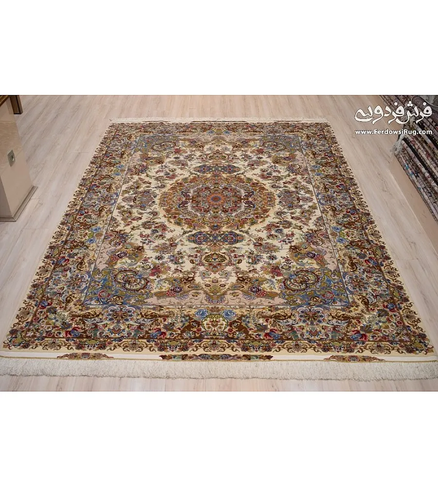 Handmade 6-meter Tabriz rug with intricate Khatibi design, perfect for living rooms or offices, crafted with premium quality materials.
