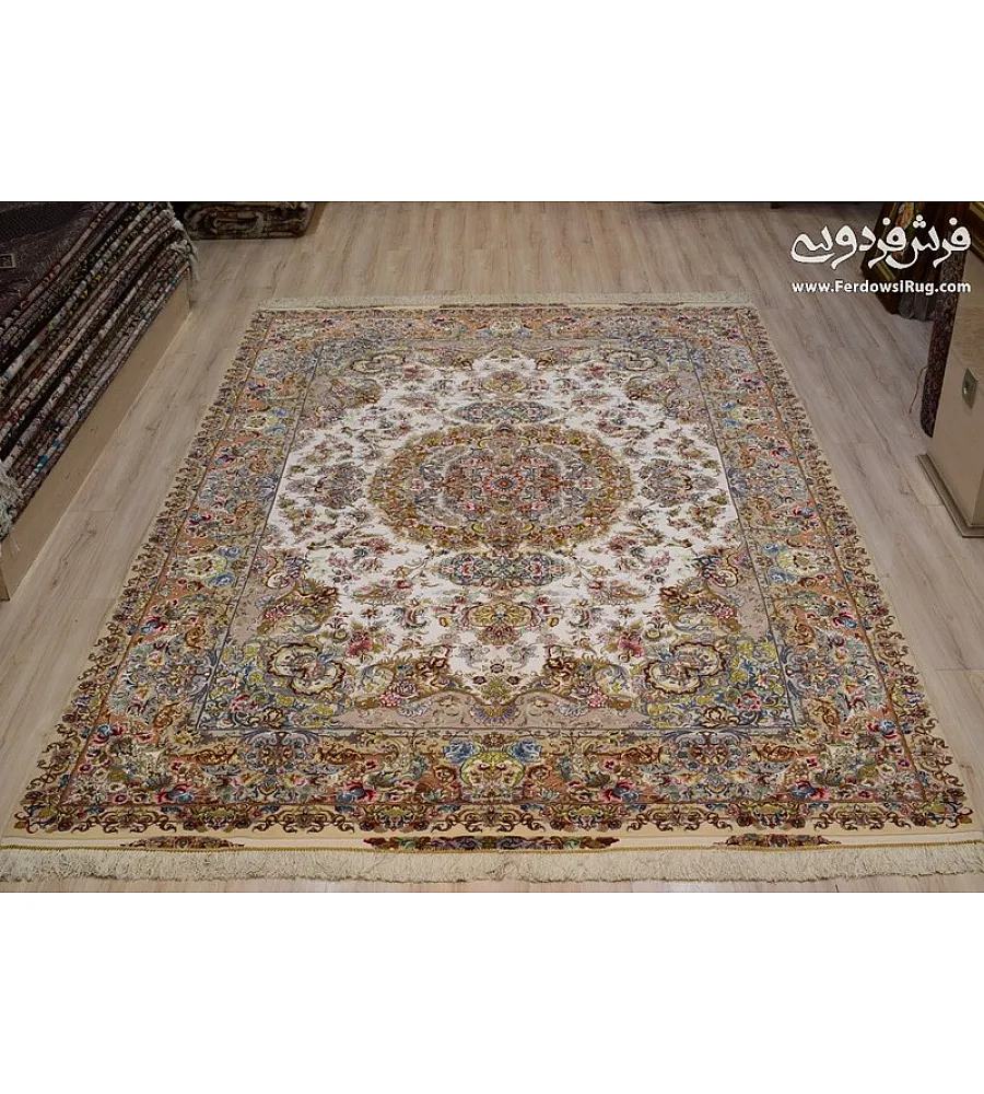 Handmade 6-meter Tabriz rug with intricate Khatibi design, perfect for living rooms or offices, crafted with premium quality materials.