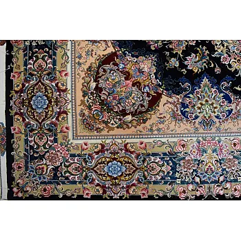 فرش دستباف 6 متری جفت طرح خطیبی سرمه‌ای تبریز