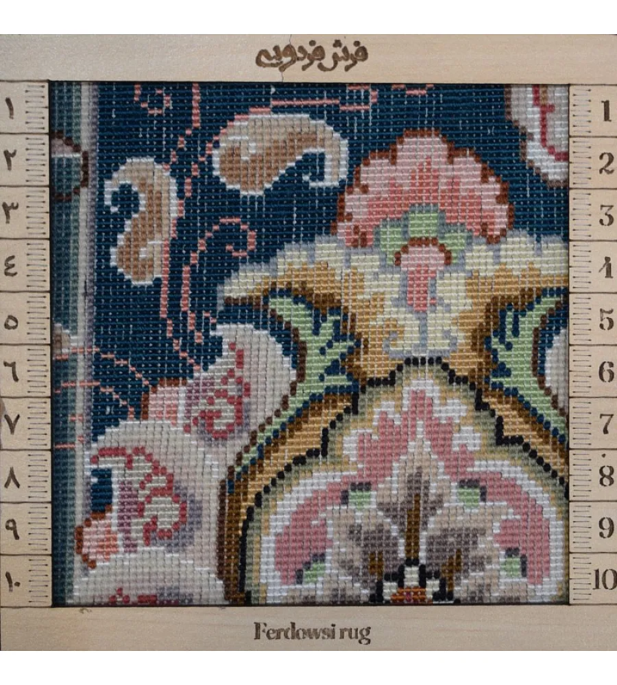 فرش دستباف 6 متری جفت طرح خطیبی رنگ سرمه ای بافته شده در تبریز مناسب برای دکوراسیون کلاسیک و مدرن