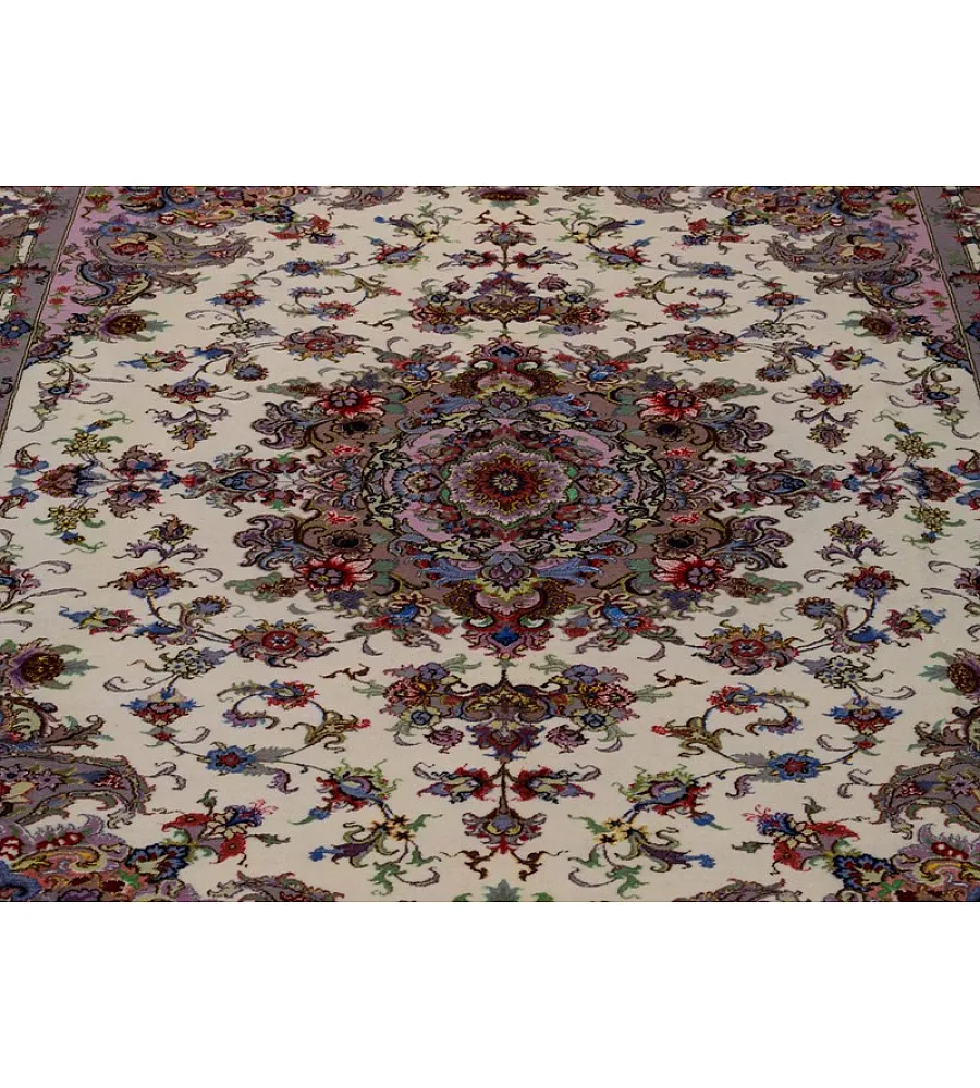 Handwoven carpet with intricate Khatibi design, 6-meter size, crafted using traditional Khorasan weaving techniques.