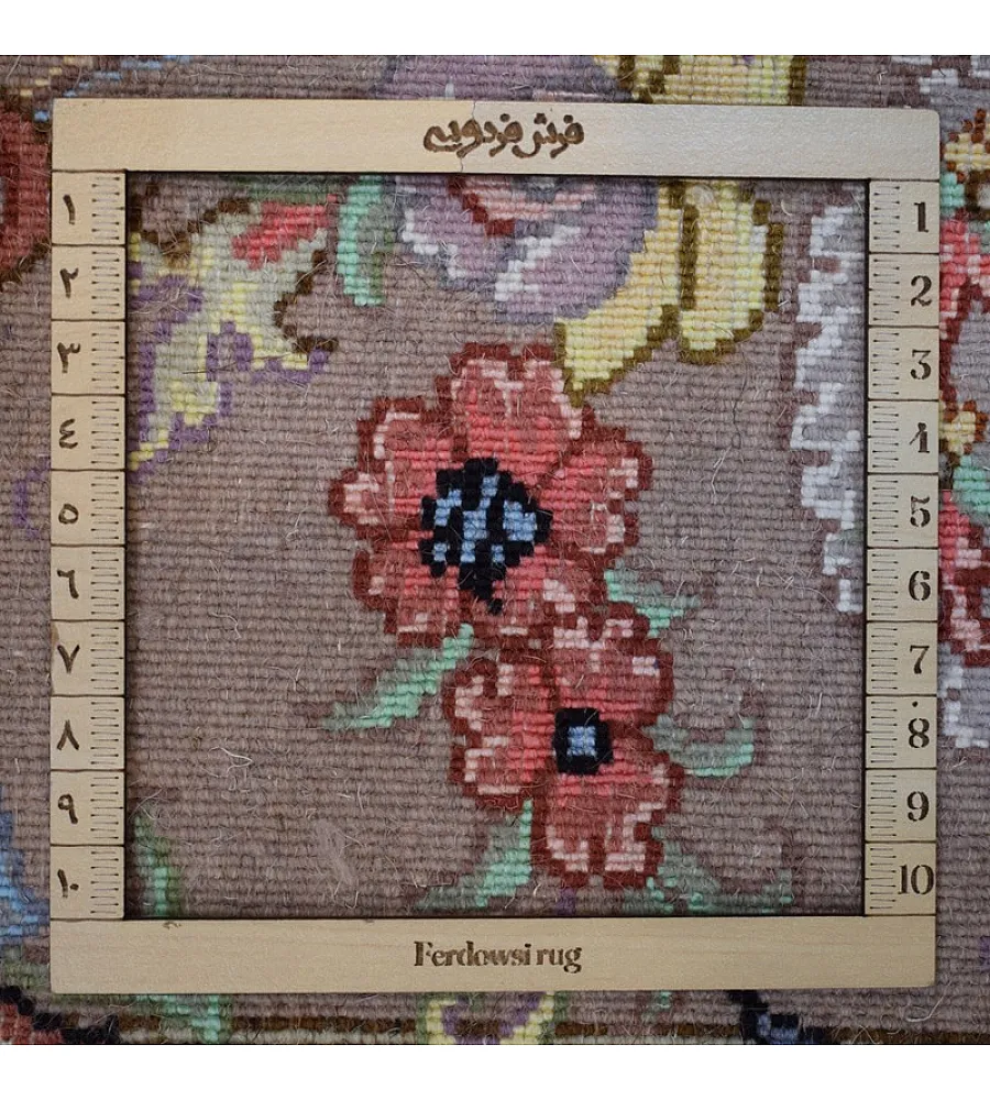 Handwoven carpet with intricate Khatibi design, 6-meter size, crafted using traditional Khorasan weaving techniques.