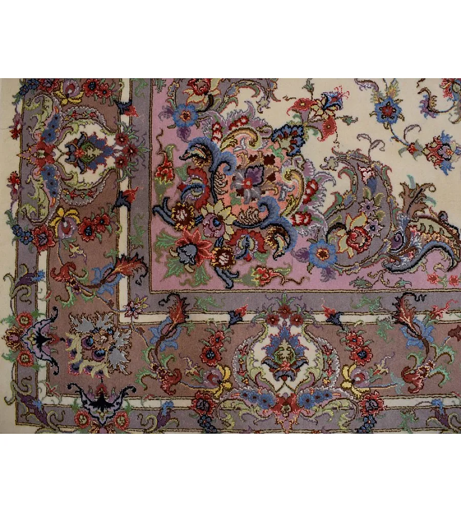 Handwoven carpet with intricate Khatibi design, 6-meter size, crafted using traditional Khorasan weaving techniques.