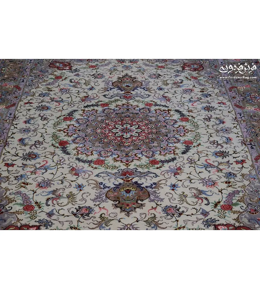 فرش دستباف مشهد طرح علیزاده کرم جفت 6 متری با کیفیت بالا مناسب دکوراسیون کلاسیک و سنتی