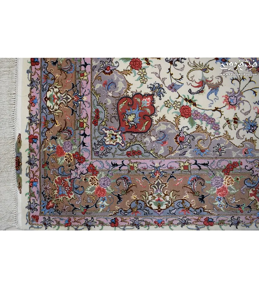 فرش دستباف مشهد طرح علیزاده کرم جفت 6 متری با کیفیت بالا مناسب دکوراسیون کلاسیک و سنتی