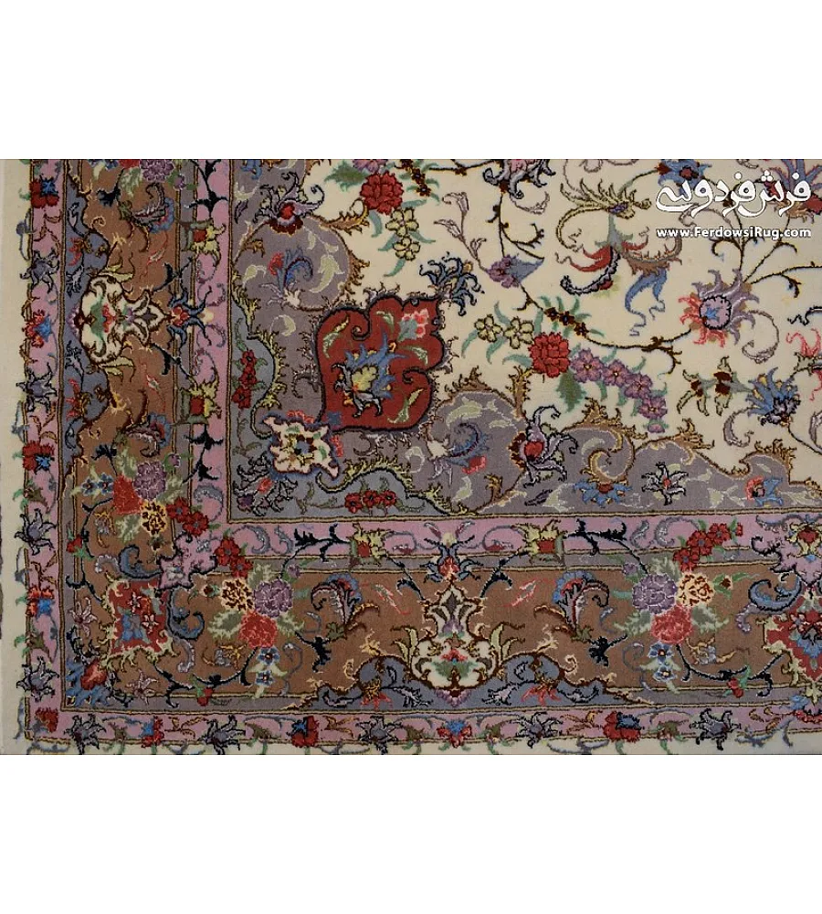 فرش دستباف مشهد طرح علیزاده کرم جفت 6 متری با کیفیت بالا مناسب دکوراسیون کلاسیک و سنتی