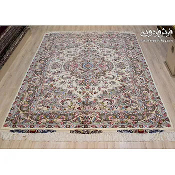 جفت فرش 6 متری دستباف طرح خطیبی زمینه کرم خراسان