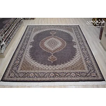 فرش دستباف 6 متری جفت ریزماهی عبدالهی سرمه‌ای تبریز