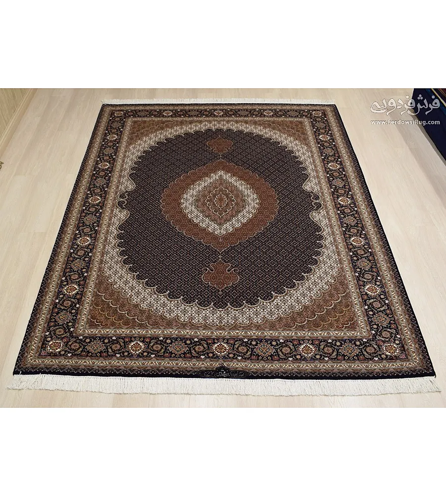 Handmade Tabriz rug, 6 meters, featuring intricate Rizmahi Abdolahi design, crafted with premium materials for elegant interiors.