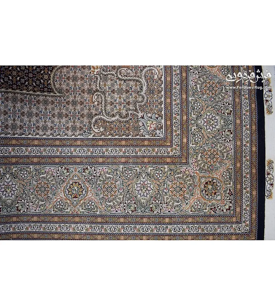 Handwoven 6-meter carpet with intricate fine fish design, crafted in Tabriz by Gholami, perfect for elegant home decor.