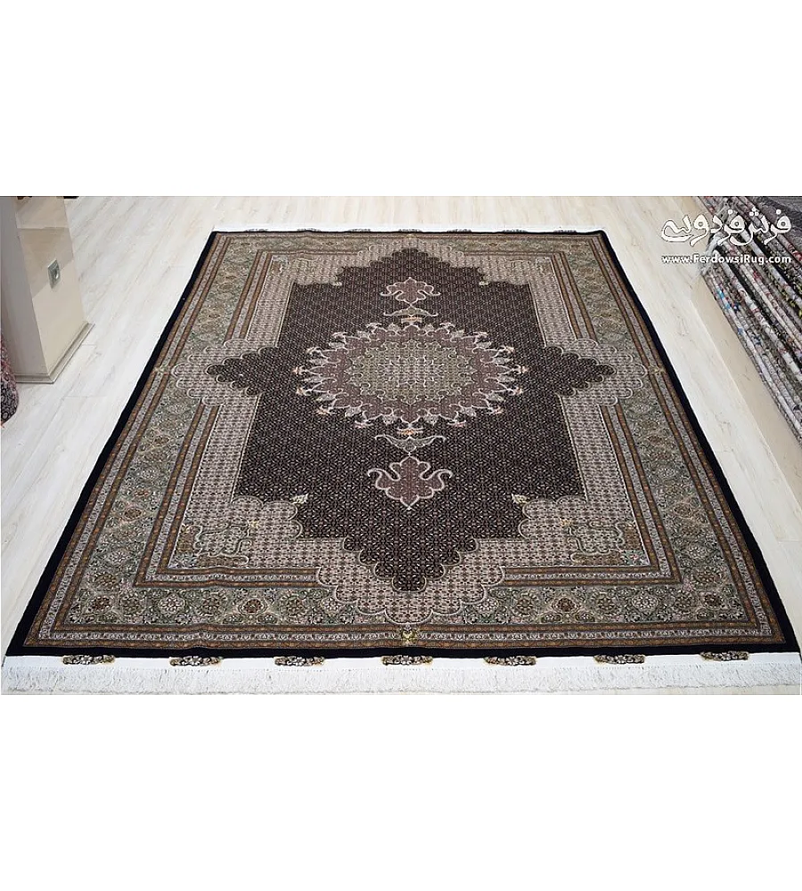 Handwoven 6-meter carpet with intricate fine fish design, crafted in Tabriz by Gholami, perfect for elegant home decor.
