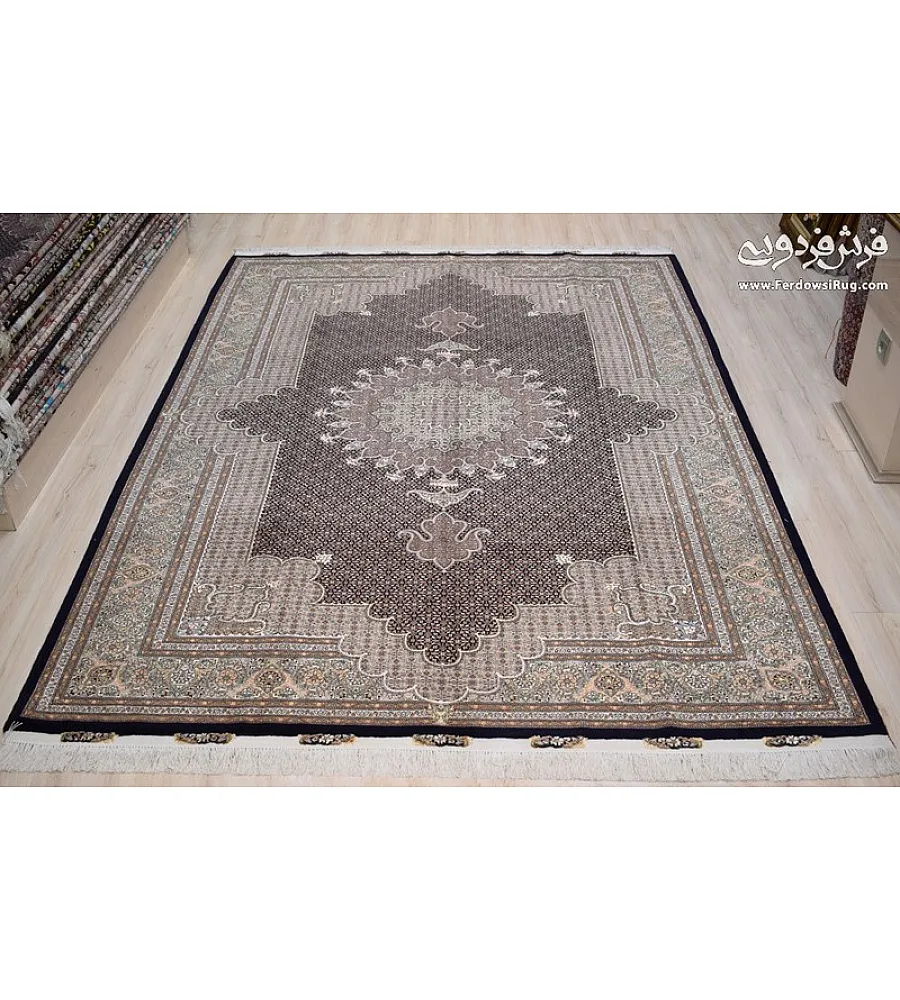 Handwoven 6-meter carpet with intricate fine fish design, crafted in Tabriz by Gholami, perfect for elegant home decor.