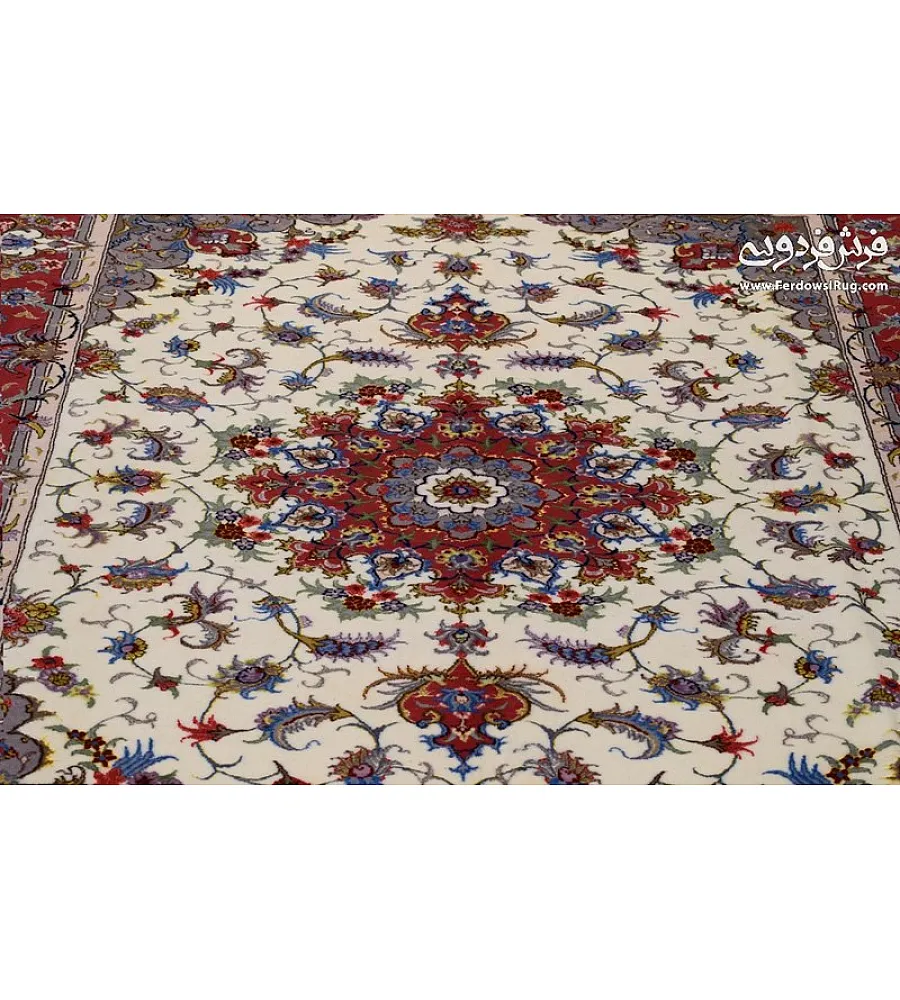 فرش دستباف 6 متری جفت طرح سنتی علیزاده مشهد با کیفیت بالا و رنگ بندی جذاب مناسب دکوراسیون کلاسیک