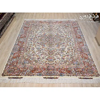 Pair of 6-meter handwoven carpets, Salari design, cream, Khorasan weave