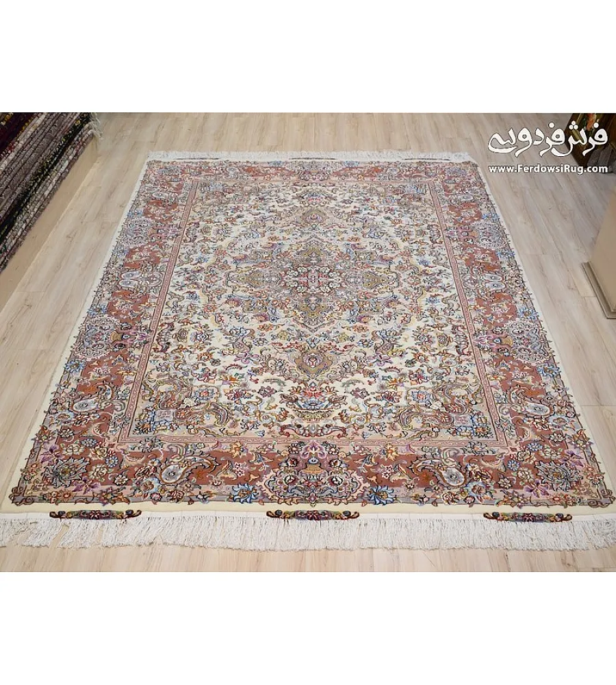 Pair of 6-meter handwoven cream carpets, Salari design, Khorasan weave, elegant and durable for living rooms or large spaces.