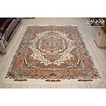 جفت فرش 6 متری دستباف طرح سالاری کرم مشهد