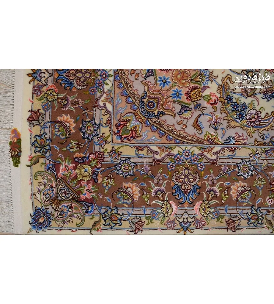 Pair of 6-meter handmade carpets with intricate Golriz design, crafted in Khorasan weave, perfect for elegant home decor.