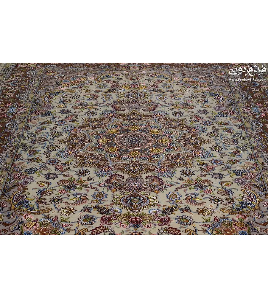 Pair of 6-meter handmade carpets with intricate Golriz design, crafted in Khorasan weave, perfect for elegant home decor.
