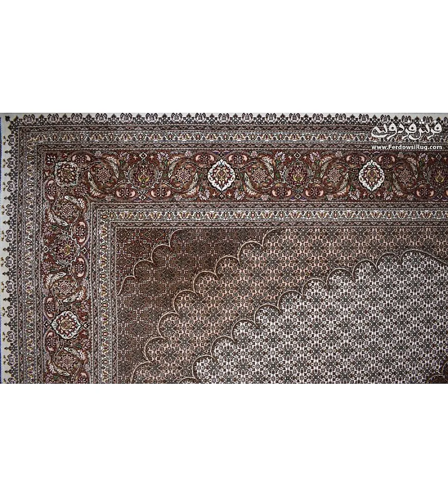 Pair of 6-meter handwoven cream rugs with intricate fish design, Tabriz weave by Abdollahi, perfect for elegant home decor.