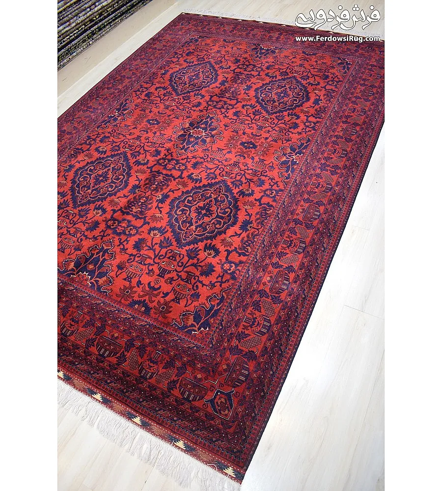 Handwoven 6-meter modern carpet with Khan Mohammadi Qashqai design, crafted in Khorasan weave, perfect for home decor.