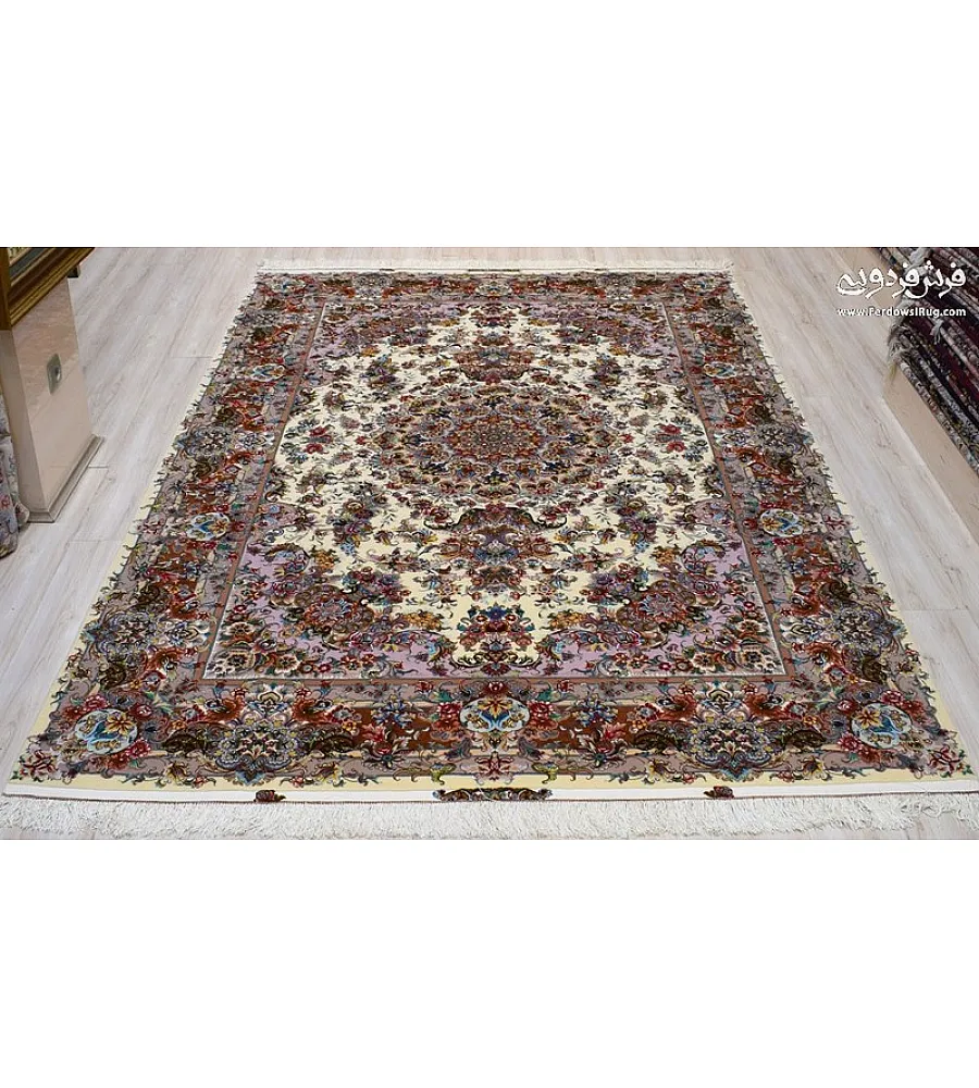 Handmade 6-meter Tabriz rug featuring intricate Khatibi circle design, crafted with premium materials for elegant home decor.