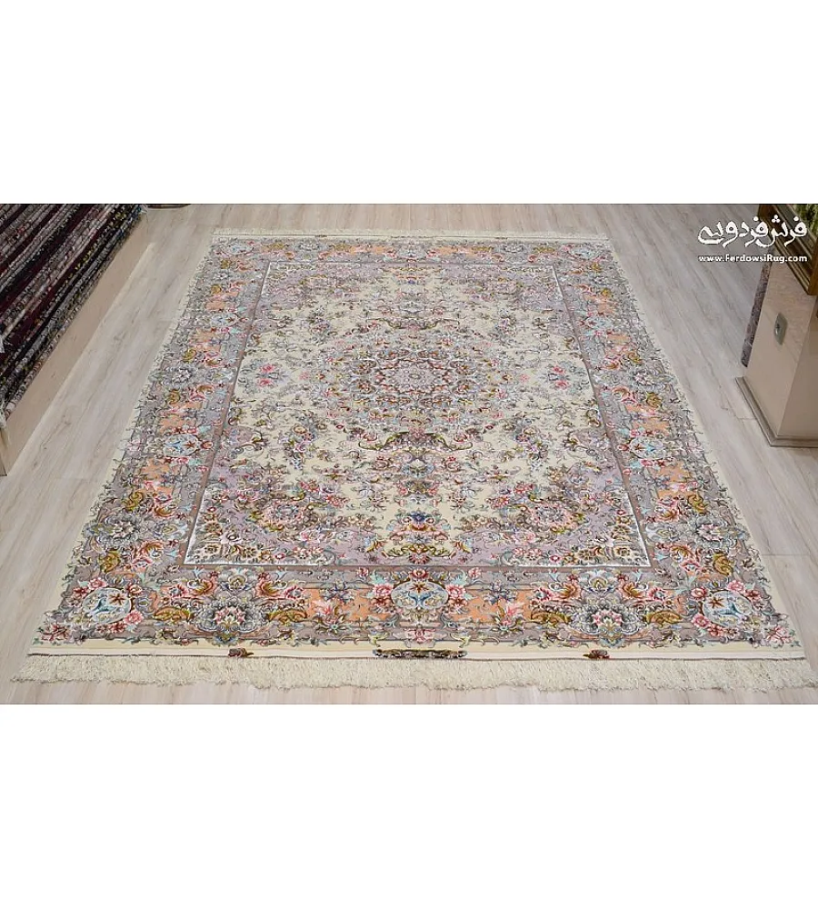 Handmade 6-meter Tabriz rug featuring intricate Khatibi circle design, crafted with premium materials for elegant home decor.