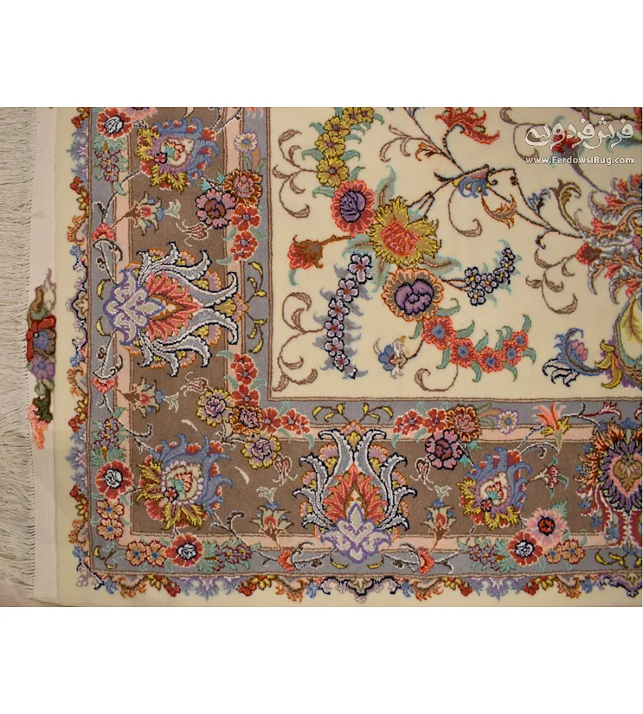 فرش دستباف 6 متری جفت طرح افشان گل آمریکایی مشهد با رنگ بندی زیبا و کیفیت عالی مناسب دکوراسیون کلاسیک و مدرن