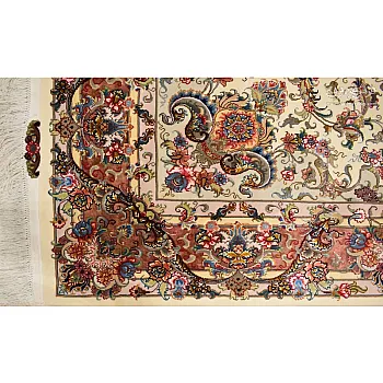 Handwoven 6-meter carpet, Khatibi design, cream, Tabriz weave