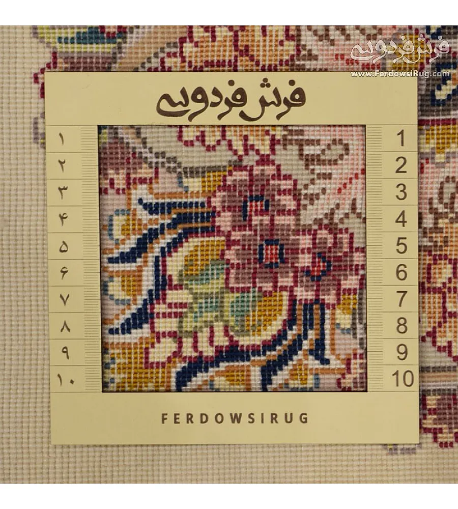 Handwoven 6-meter carpet, cream color, Khatibi design with Lachak Goldani pattern, crafted in Tabriz weave for elegant interiors