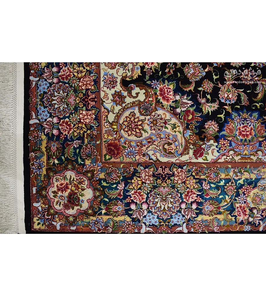 جفت فرش 6 متری دستباف طرح سالاری تبریز رنگ کرم و آبی کیفیت بالا مناسب پذیرایی یا اتاق نشیمن