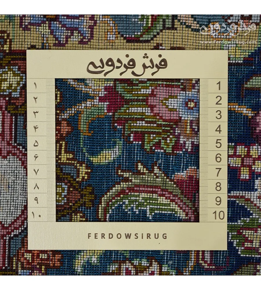 جفت فرش 6 متری دستباف طرح سالاری تبریز رنگ کرم و آبی کیفیت بالا مناسب پذیرایی یا اتاق نشیمن