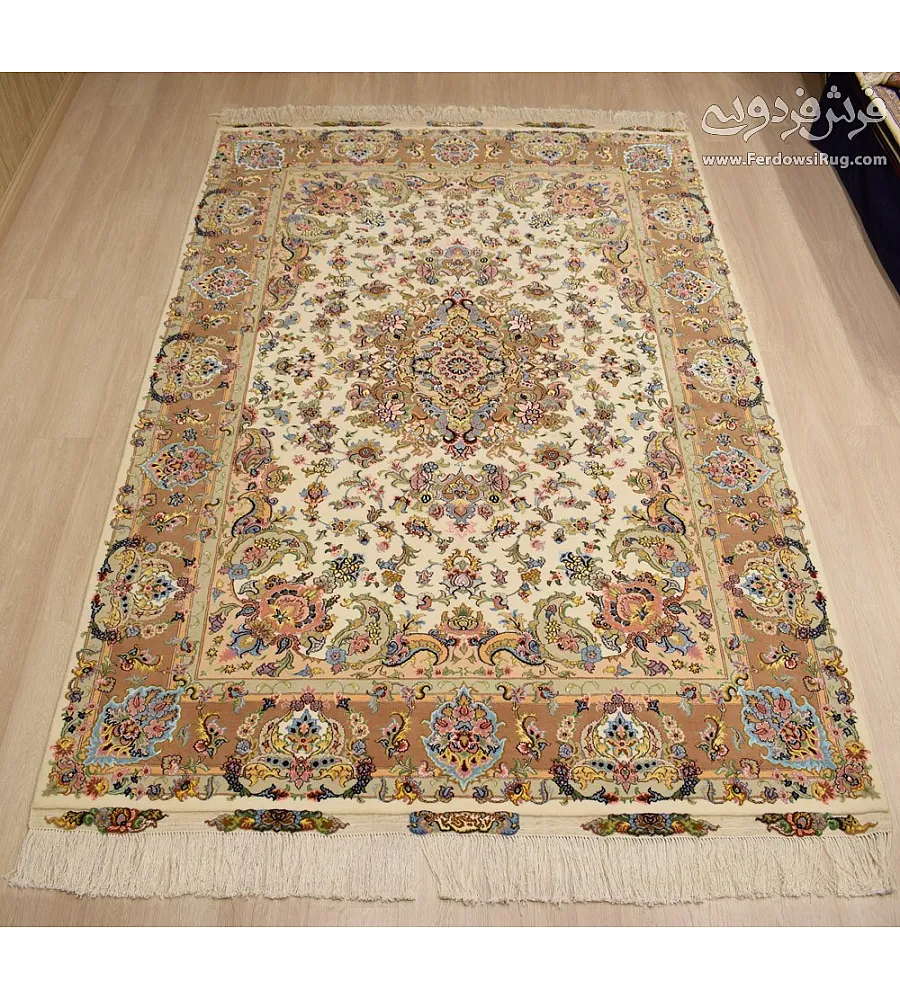 فرش دستباف 6 متری جفت طرح تبریز مشهد با رنگ های اصیل و کیفیت بالا مناسب دکوراسیون کلاسیک و مدرن