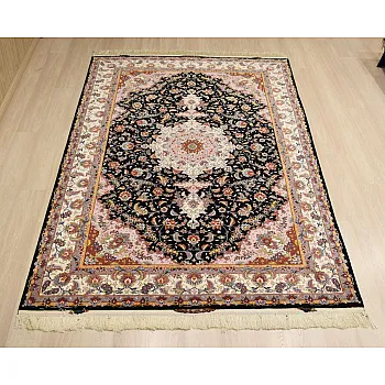Handwoven carpet, 3-meter rug, Taghi Zadeh design, black, Tabriz weaving