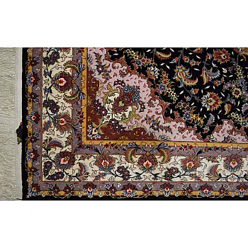 Handwoven carpet, 3-meter rug, Taghi Zadeh design, black, Tabriz weaving