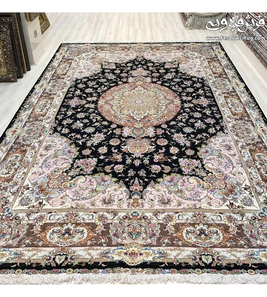Handmade Persian carpet with intricate Khatibi design, crafted in Tabriz, Iran. Elegant decor piece showcasing traditional artistry.