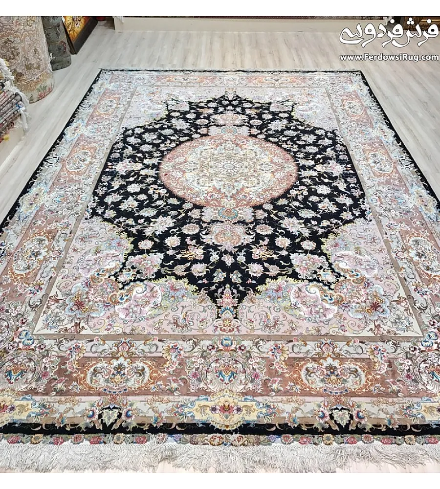 Handmade Persian carpet with intricate Khatibi design, crafted in Tabriz, Iran. Elegant decor piece showcasing traditional artistry.