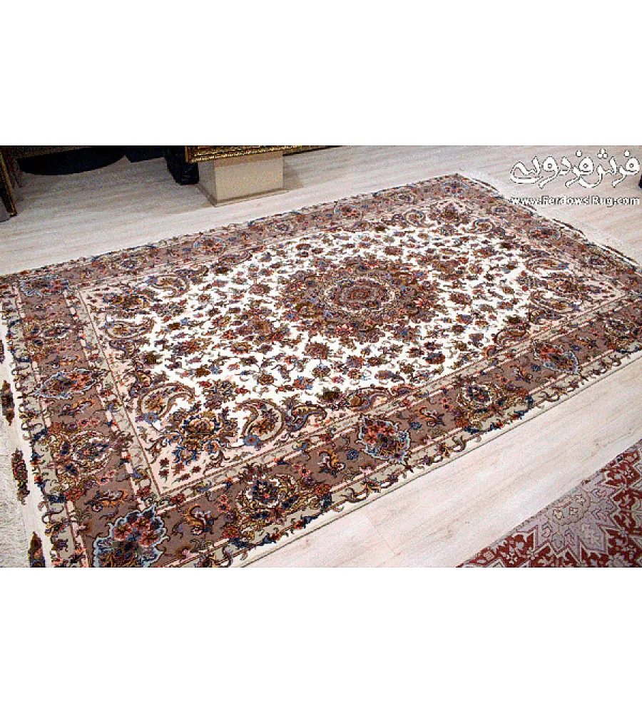 فرش دستباف مشهد طرح خطیبی لچک ترنج 6متری جفت، پشم مرغوب، هنر ایرانی، مناسب دکوراسیون کلاسیک و سنتی