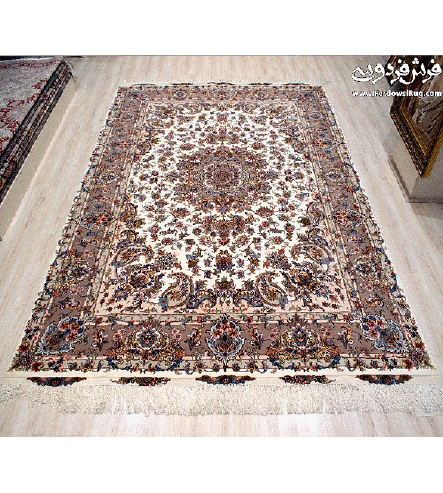 فرش دستباف مشهد طرح خطیبی لچک ترنج 6متری جفت، پشم مرغوب، هنر ایرانی، مناسب دکوراسیون کلاسیک و سنتی