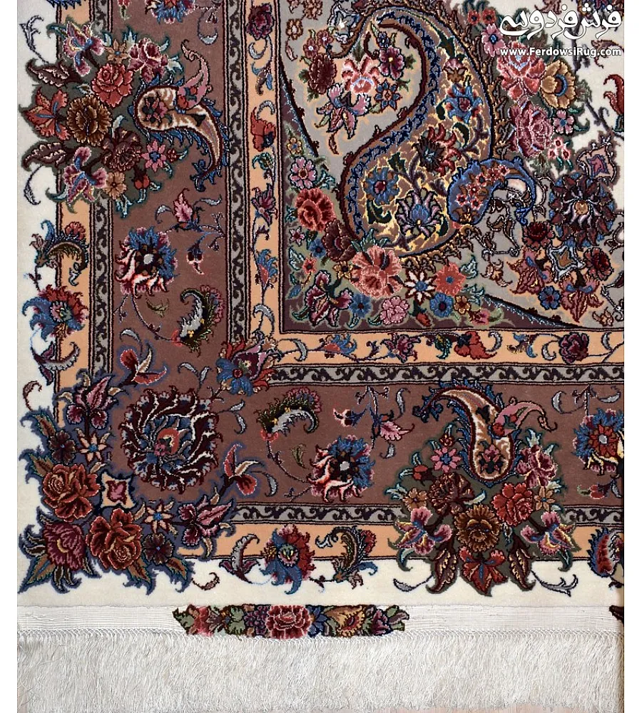 Pair of 9-meter handwoven Salaris rugs in intricate Persian design, crafted in Mashhad with rich colors and premium materials.