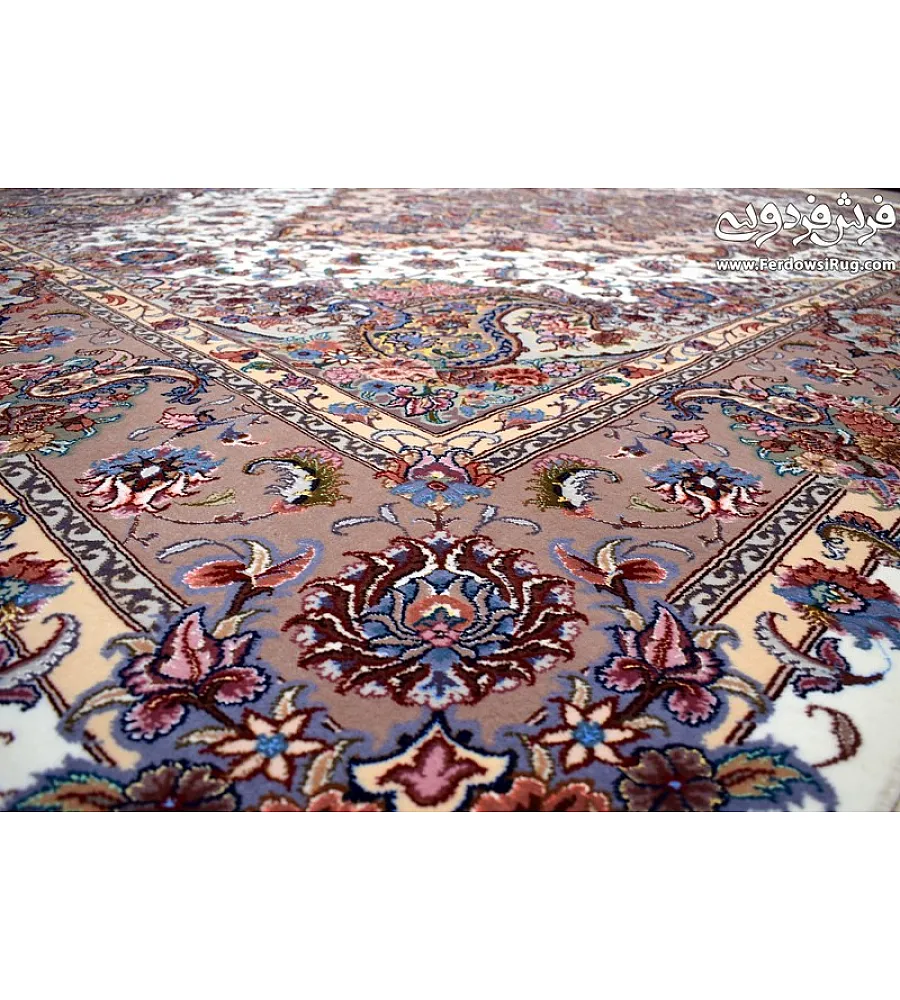 Pair of 9-meter handwoven Salaris rugs in intricate Persian design, crafted in Mashhad with rich colors and premium materials.