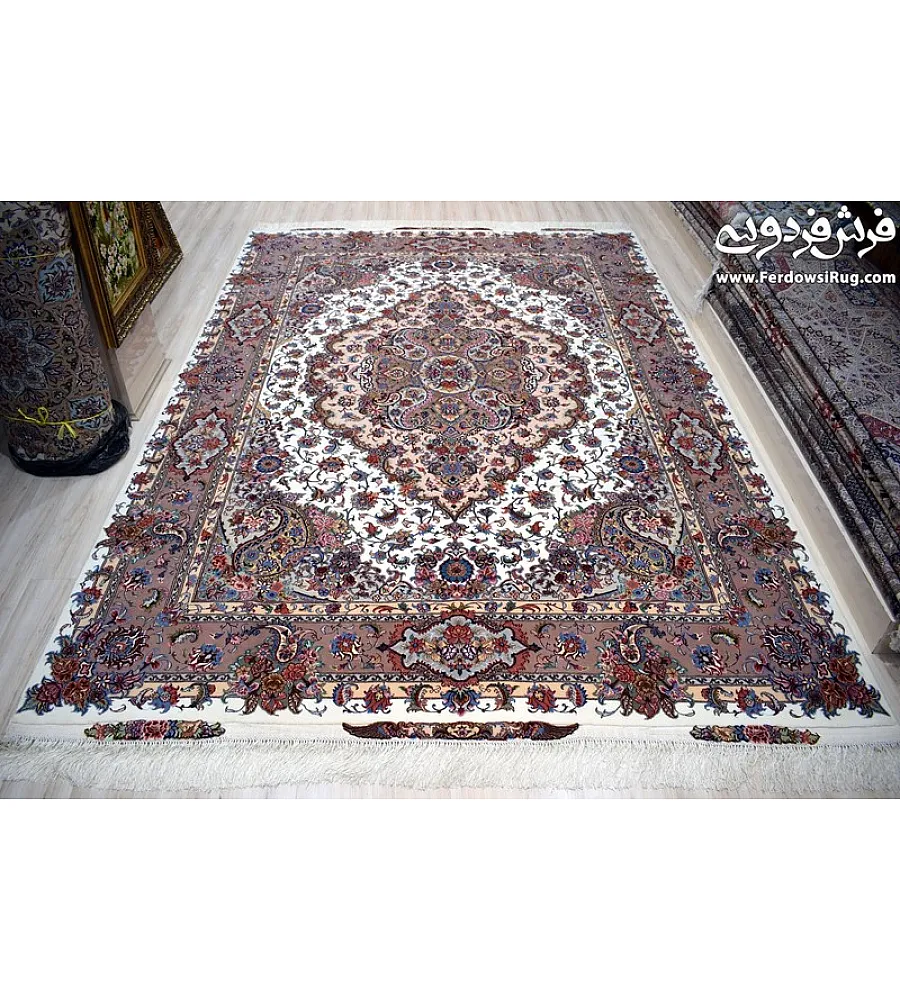 Pair of 9-meter handwoven Salaris rugs in intricate Persian design, crafted in Mashhad with rich colors and premium materials.