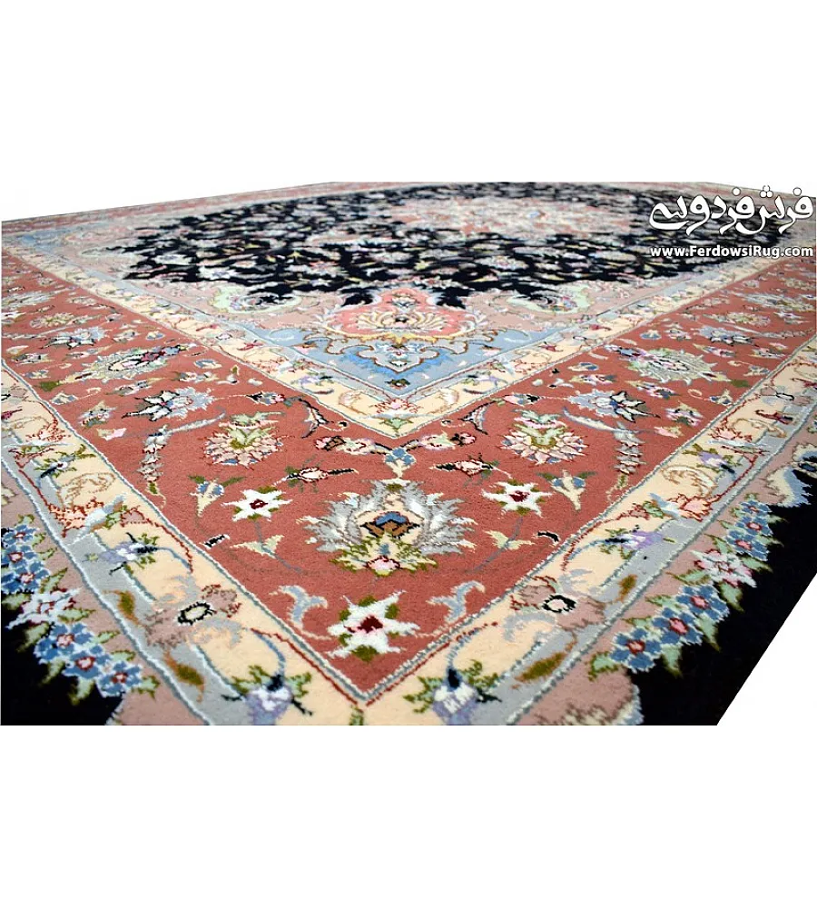 Pair of 9-meter handwoven rugs, Tabriz design with intricate floral patterns, Kashmar weave, perfect for luxury home decor