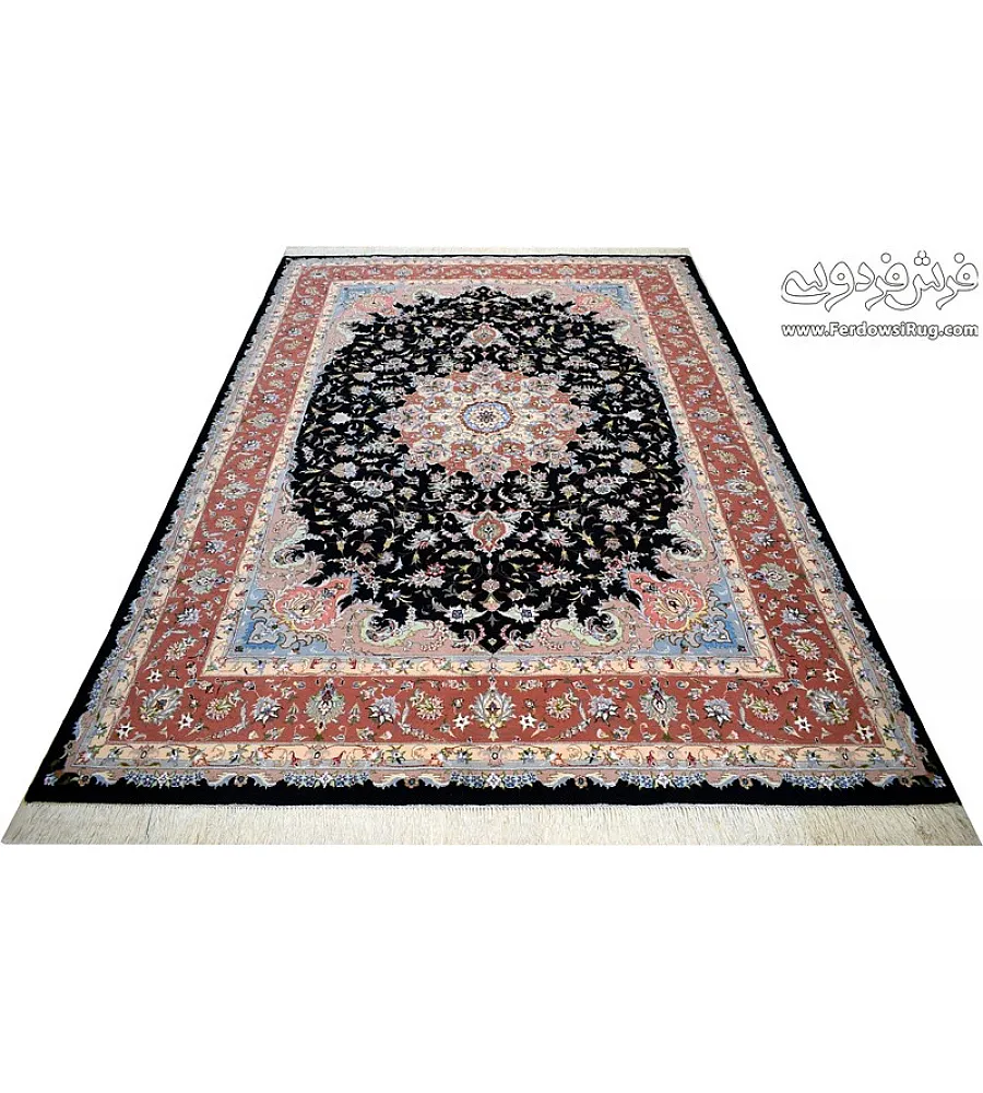 Pair of 9-meter handwoven rugs, Tabriz design with intricate floral patterns, Kashmar weave, perfect for luxury home decor