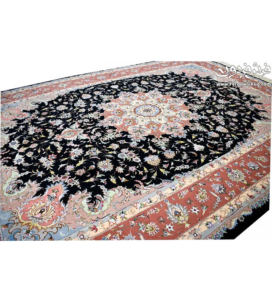 Pair of 9-meter handwoven rugs, Tabriz design with intricate floral patterns, Kashmar weave, perfect for luxury home decor