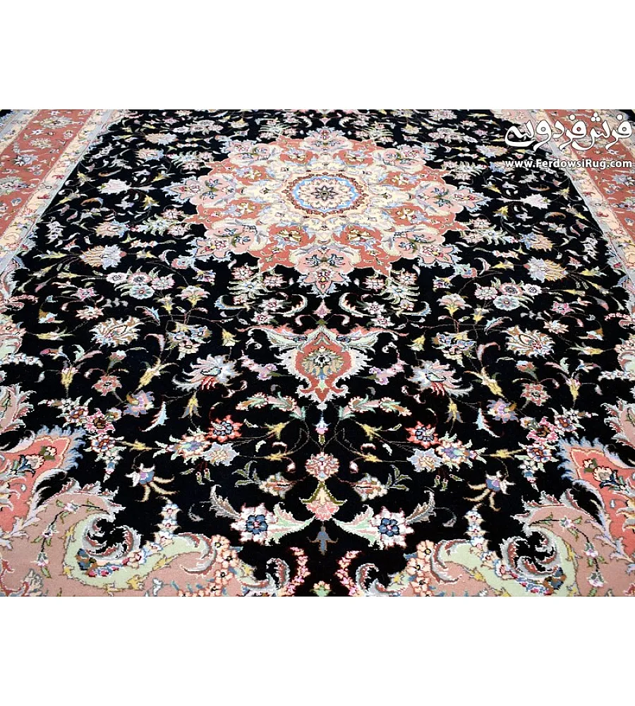 Pair of 9-meter handwoven rugs, Tabriz design with intricate floral patterns, Kashmar weave, perfect for luxury home decor