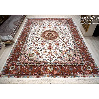 فرش دستباف 9 متری جفت طرح شجاعی کرم کاشمر 