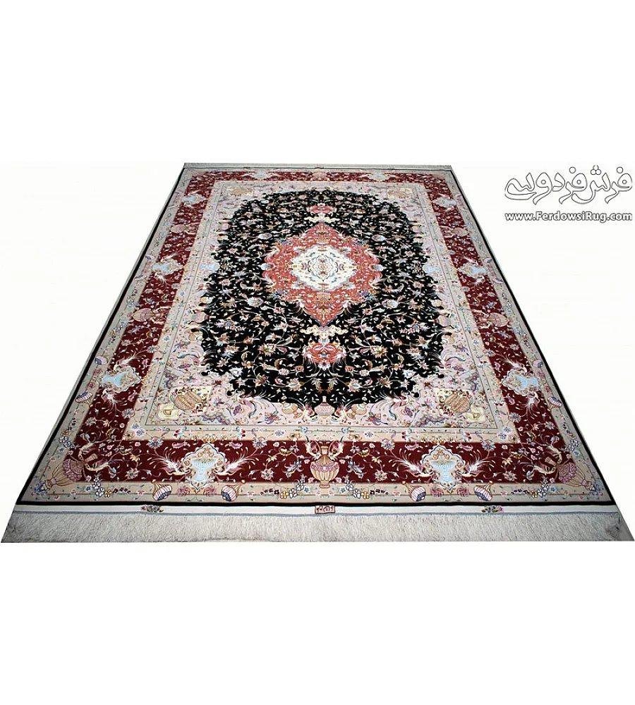 فرش دستباف 9 متری جفت طرح نشاط تبریز رنگ کرم با نقوش ظریف گل و بوته مناسب دکوراسیون کلاسیک