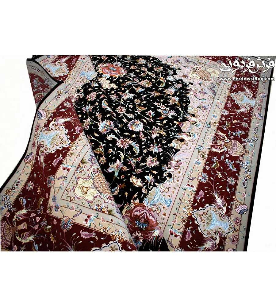 فرش دستباف 9 متری جفت طرح نشاط تبریز رنگ کرم با نقوش ظریف گل و بوته مناسب دکوراسیون کلاسیک